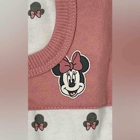 Disney Baby Minnie Mouse Ears Pink Bow Hoodie Footie 3-6M Cotton Blend One Piece - Picture 13 of 13